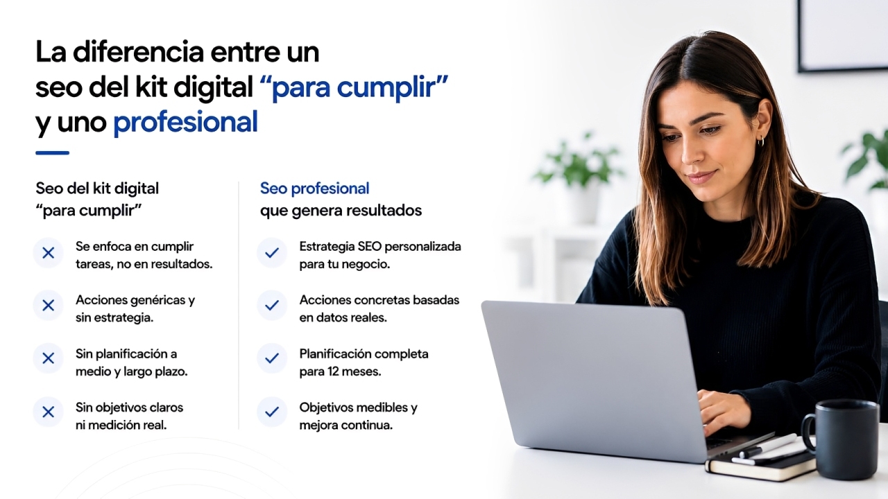 Consultora seo profesional trabajando en servicio de presencia avanzada en internet del kit digital